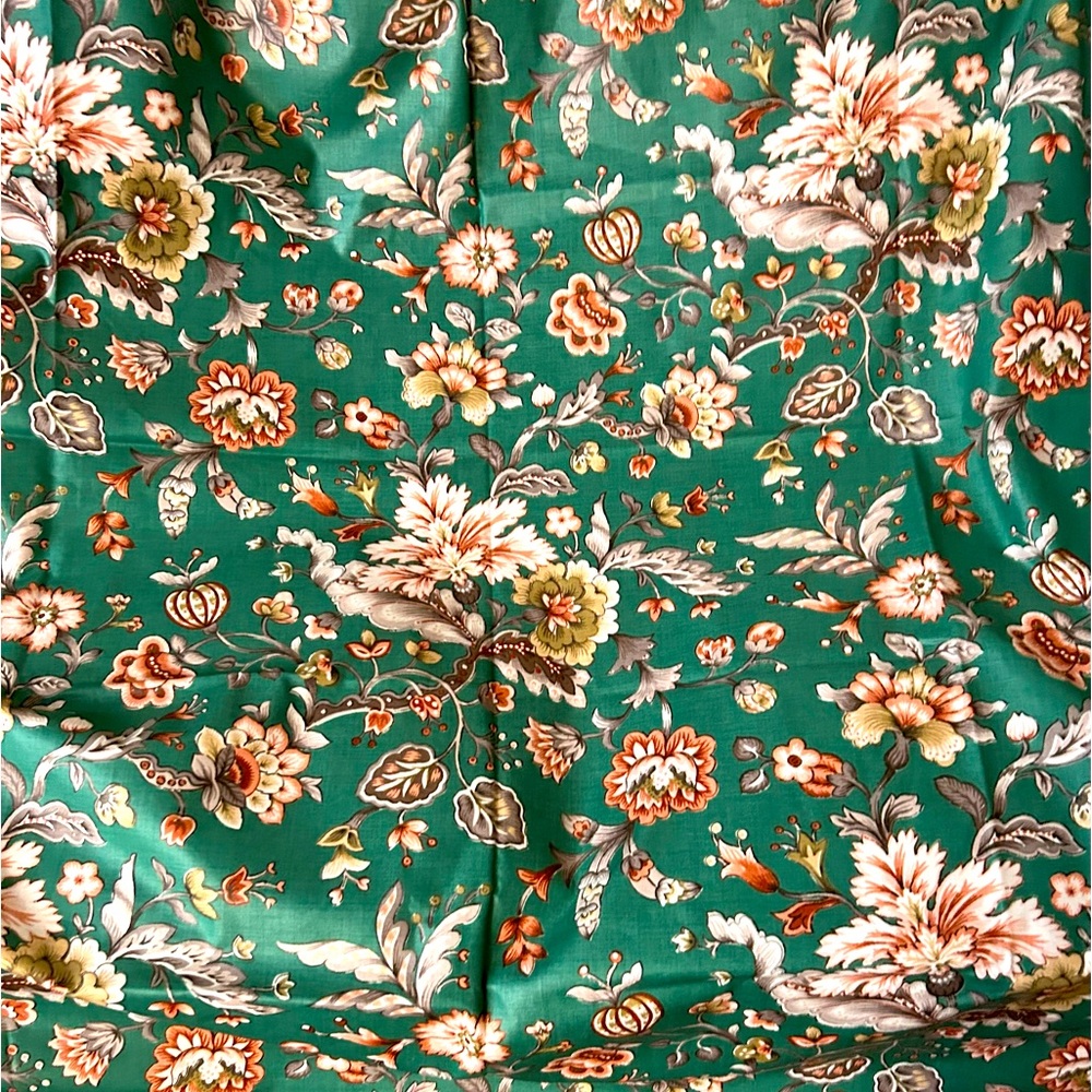 Vintage Green floral fabric boho preppy Emerald Green bold flowers print pink 70